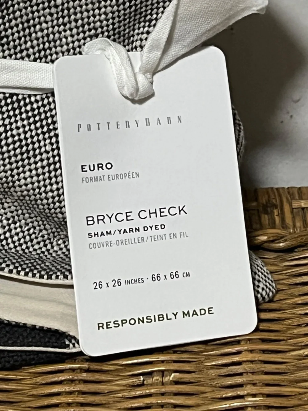 Pottery Barn.  Bryce Check Shams/Yarned Dyed.  Slip Opening. Sz. Euro.  Set of 2